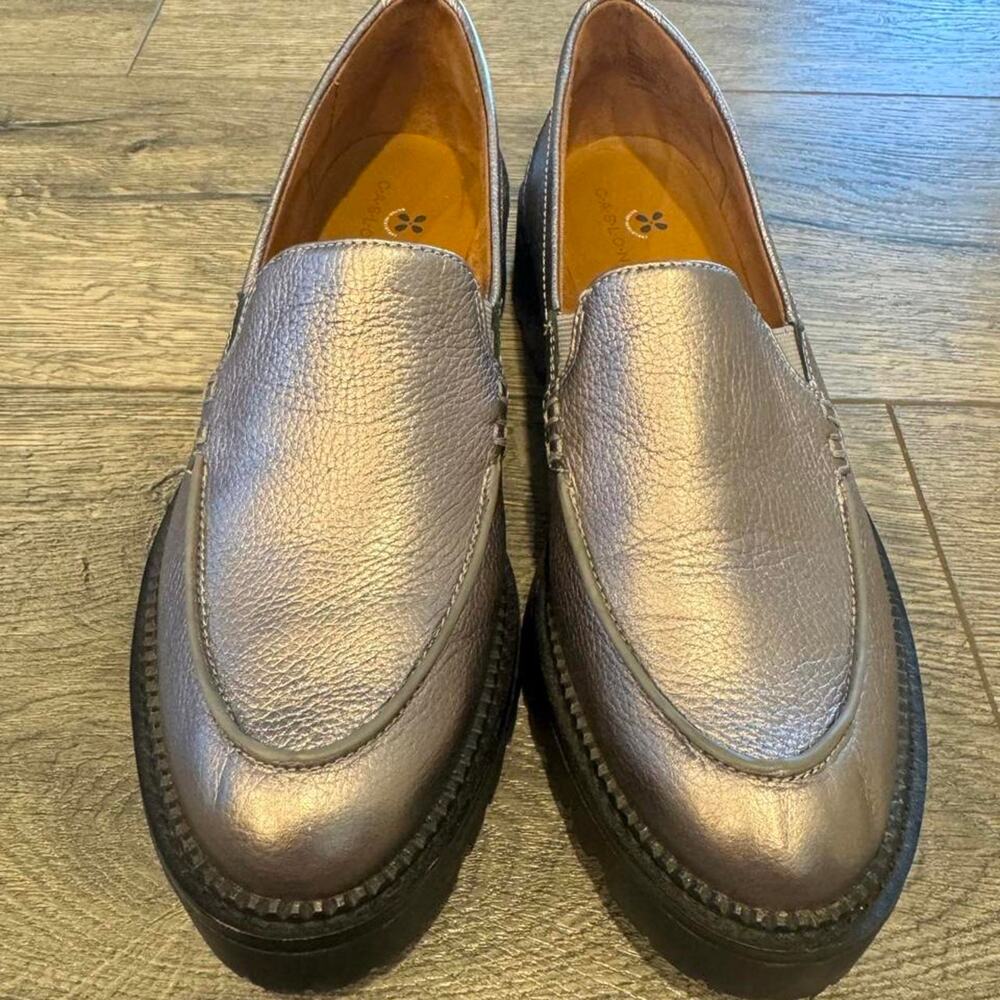 Caslon silver leather loafers with chunky heel